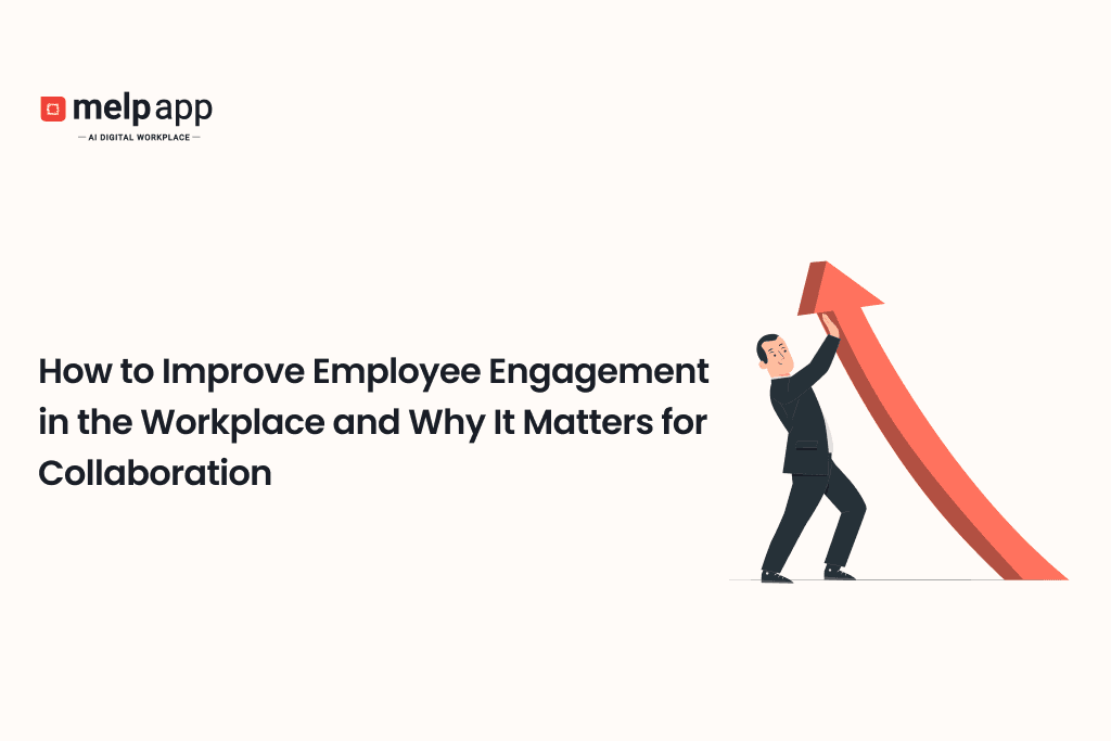 Illustration of employees working together with rising growth to represent improved engagement