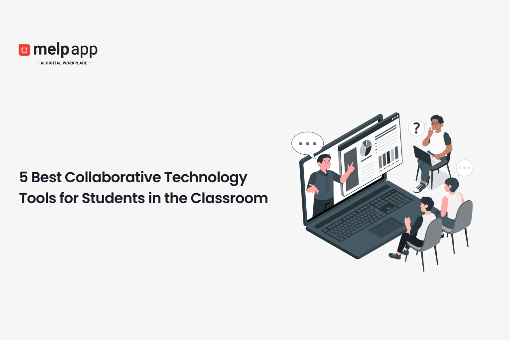Collaborative technology tools illustration for students learning together in a digital classroom
