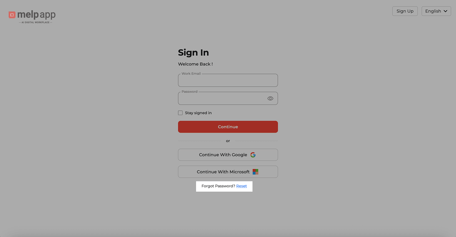 Reset password link